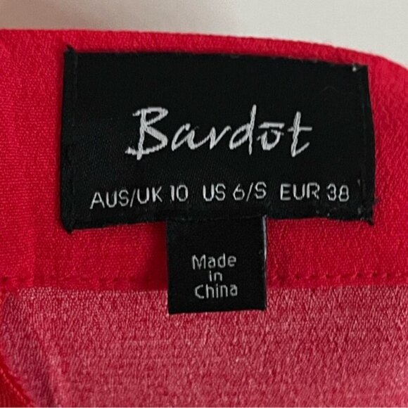 Bardot Red Floral Asymmetrical Ruffle Wrap Skirt Women’s Size 6 - Picture 3 of 15